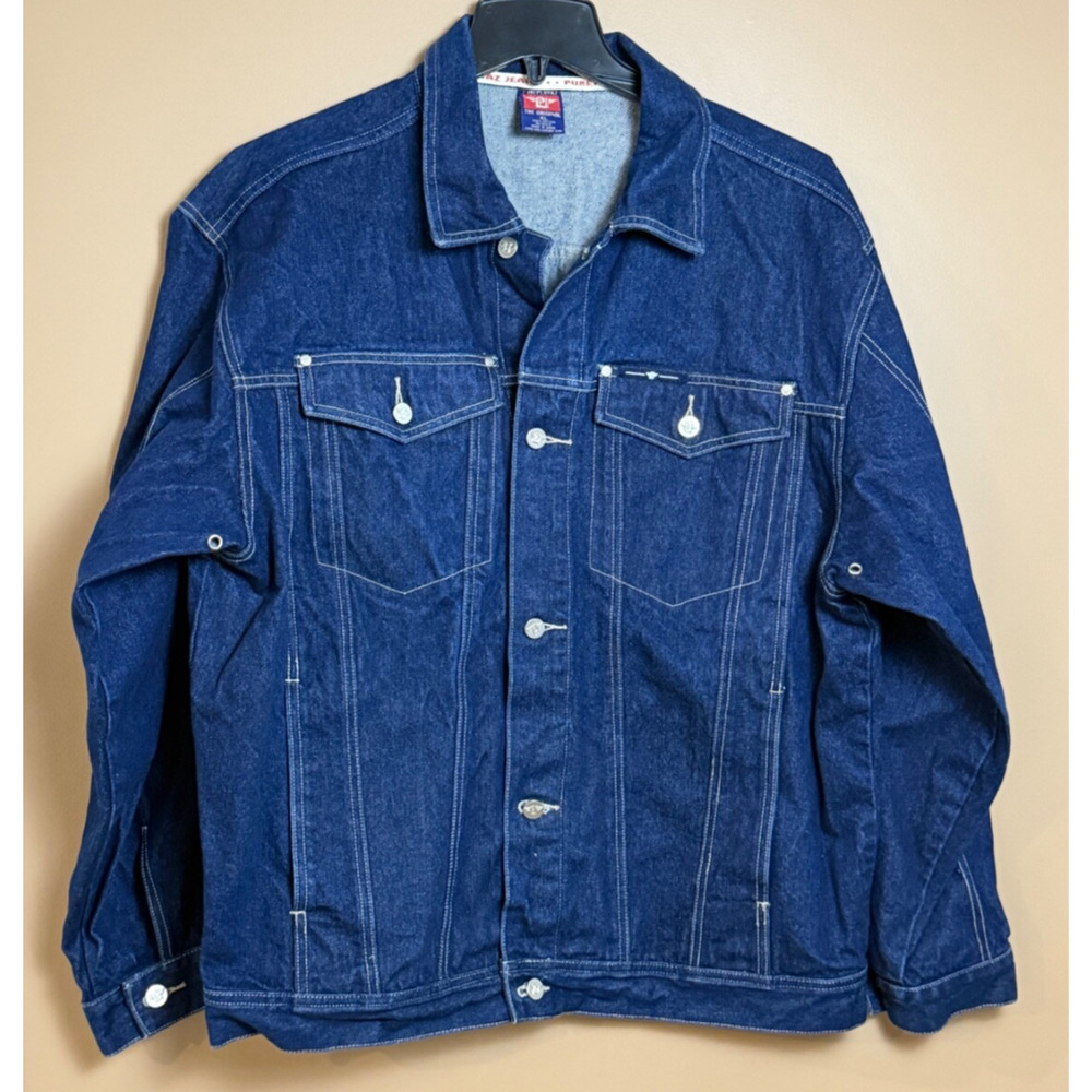 Pure Playaz Denim Jacket Mens Size XL Jean Jacket Pockets Y2K Embroidered